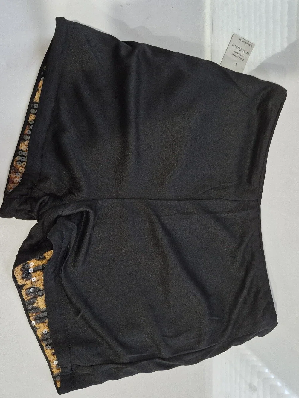 Sequin Leopard Print High-Waist Women’s Shorts - Black & Gold Size Small